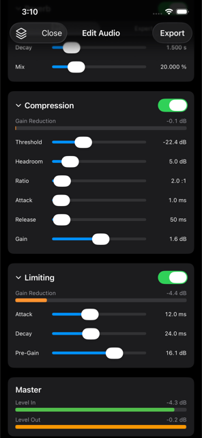 Compression, limiting, and master meters